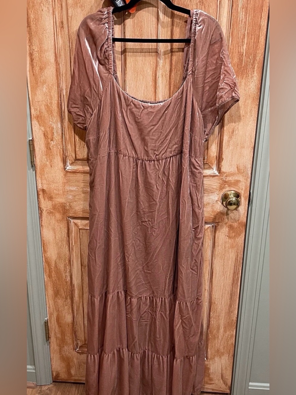 Anthropologie 22W Blush Pink Velvet Empire Waist Midi Plus Dress EUC 3X As-Is - Picture 2 of 12